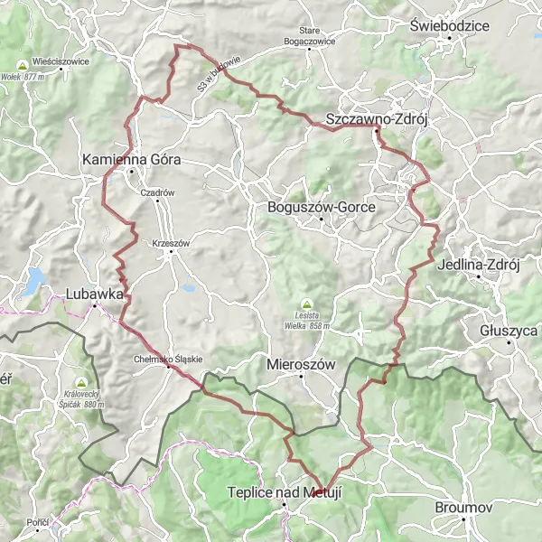 Map miniature of "Gravel Adventure in the Land of Hills" cycling inspiration in Severovýchod, Czech Republic. Generated by Tarmacs.app cycling route planner