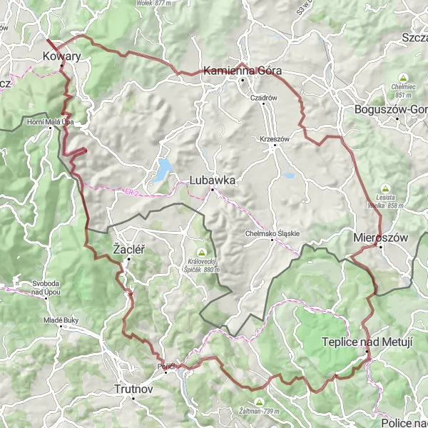 Map miniature of "The Mountainous Adventure" cycling inspiration in Severovýchod, Czech Republic. Generated by Tarmacs.app cycling route planner