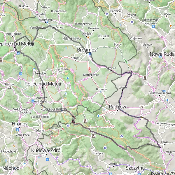 Karten-Miniaturansicht der Radinspiration "Rundtour von Teplice nad Metují" in Severovýchod, Czech Republic. Erstellt vom Tarmacs.app-Routenplaner für Radtouren