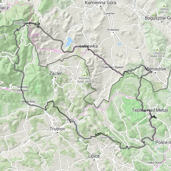 Map miniature of "Explore the Challenging Roads of Severovychod" cycling inspiration in Severovýchod, Czech Republic. Generated by Tarmacs.app cycling route planner
