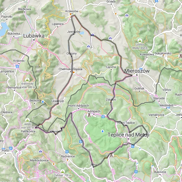 Miniaturní mapa "Okružní cesta kolem Teplice nad Metují" inspirace pro cyklisty v oblasti Severovýchod, Czech Republic. Vytvořeno pomocí plánovače tras Tarmacs.app
