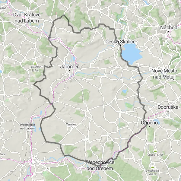 Map miniature of "Countryside Loop" cycling inspiration in Severovýchod, Czech Republic. Generated by Tarmacs.app cycling route planner