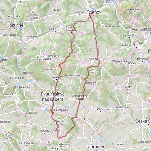 Mapa miniatúra "Trutnovský okruh na kole" cyklistická inšpirácia v Severovýchod, Czech Republic. Vygenerované cyklistickým plánovačom trás Tarmacs.app