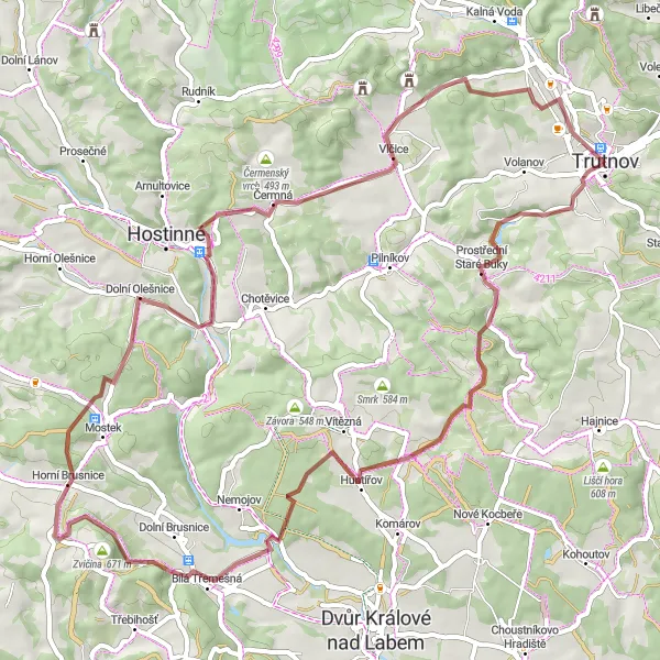 Miniatura mapy "Trasa gravelowa: Trutnov - Střední Předměstí" - trasy rowerowej w Severovýchod, Czech Republic. Wygenerowane przez planer tras rowerowych Tarmacs.app