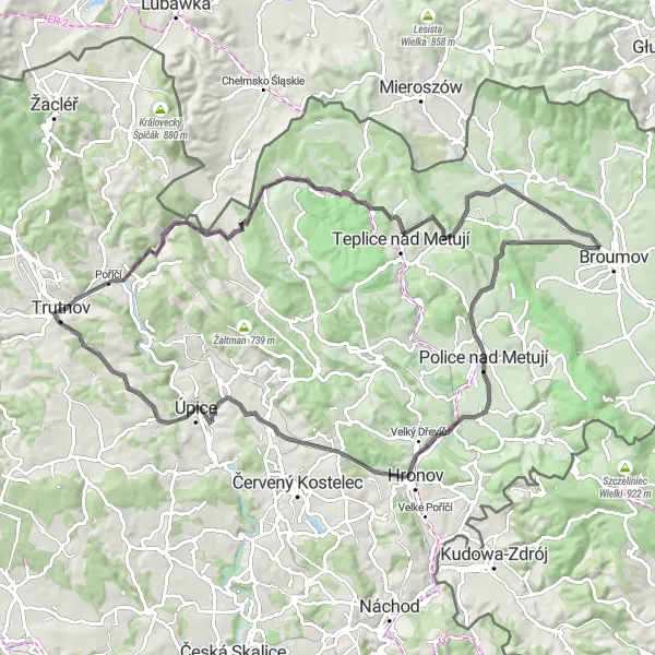 Map miniature of "The Road to Exploration" cycling inspiration in Severovýchod, Czech Republic. Generated by Tarmacs.app cycling route planner