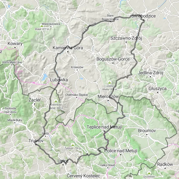 Map miniature of "Roads of Zlatá Olešnice" cycling inspiration in Severovýchod, Czech Republic. Generated by Tarmacs.app cycling route planner