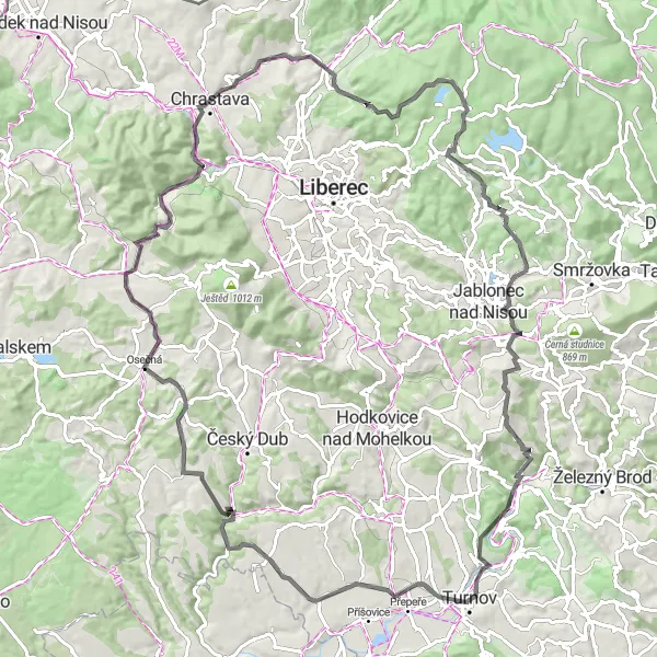 Map miniature of "Road Cycling Expedition through Scenic Routes" cycling inspiration in Severovýchod, Czech Republic. Generated by Tarmacs.app cycling route planner