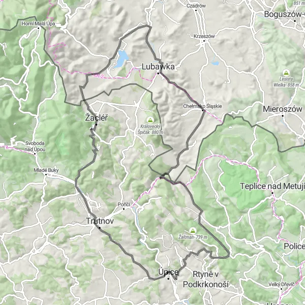 Mapa miniatúra "Cyklovýlet cez prírodu" cyklistická inšpirácia v Severovýchod, Czech Republic. Vygenerované cyklistickým plánovačom trás Tarmacs.app