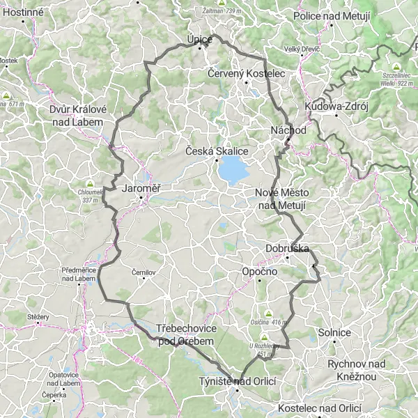 Miniaturní mapa "Úpice - Čertův kopec - Radeč" inspirace pro cyklisty v oblasti Severovýchod, Czech Republic. Vytvořeno pomocí plánovače tras Tarmacs.app