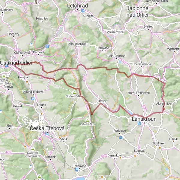 Karten-Miniaturansicht der Radinspiration "Gravelroute von Ústí nad Orlicí nach Knapovec" in Severovýchod, Czech Republic. Erstellt vom Tarmacs.app-Routenplaner für Radtouren