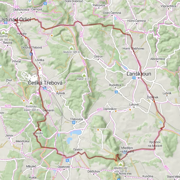 Karten-Miniaturansicht der Radinspiration "Panoramatische Gravelroute von Ústí nad Orlicí nach Hylváty" in Severovýchod, Czech Republic. Erstellt vom Tarmacs.app-Routenplaner für Radtouren
