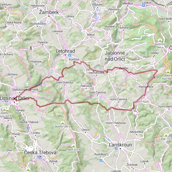 Map miniature of "The Gravel Adventure" cycling inspiration in Severovýchod, Czech Republic. Generated by Tarmacs.app cycling route planner