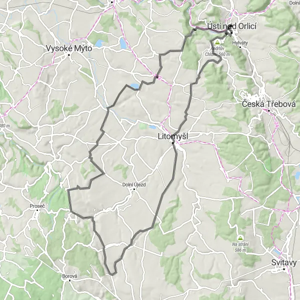 Miniatura mapy "Trasa Road: Ústí nad Orlicí - Kerhartice" - trasy rowerowej w Severovýchod, Czech Republic. Wygenerowane przez planer tras rowerowych Tarmacs.app