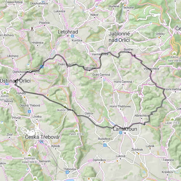 Mapa miniatúra "Koburkem do Knapovce" cyklistická inšpirácia v Severovýchod, Czech Republic. Vygenerované cyklistickým plánovačom trás Tarmacs.app