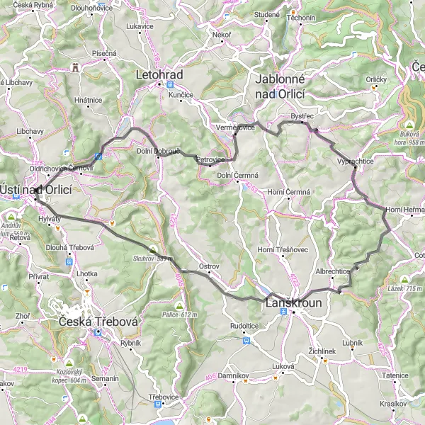 Map miniature of "Road Cycling Adventure" cycling inspiration in Severovýchod, Czech Republic. Generated by Tarmacs.app cycling route planner