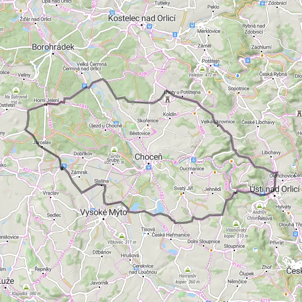 Miniaturní mapa "Lysina - Oldřichovice road tour" inspirace pro cyklisty v oblasti Severovýchod, Czech Republic. Vytvořeno pomocí plánovače tras Tarmacs.app