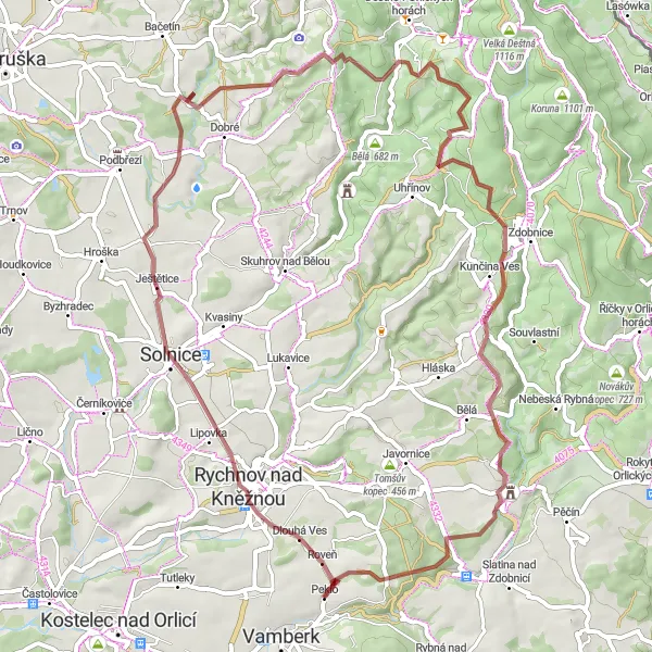 Miniatura mapy "Przejazd Gravel z Podolský kopec" - trasy rowerowej w Severovýchod, Czech Republic. Wygenerowane przez planer tras rowerowych Tarmacs.app