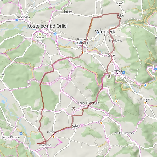 Map miniature of "Bike Excursion to Doudleby nad Orlicí" cycling inspiration in Severovýchod, Czech Republic. Generated by Tarmacs.app cycling route planner