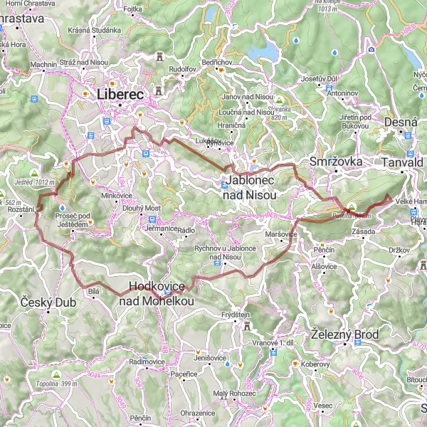 Miniaturní mapa "Trasa Gravel Kolo z Velkých Hamrů" inspirace pro cyklisty v oblasti Severovýchod, Czech Republic. Vytvořeno pomocí plánovače tras Tarmacs.app