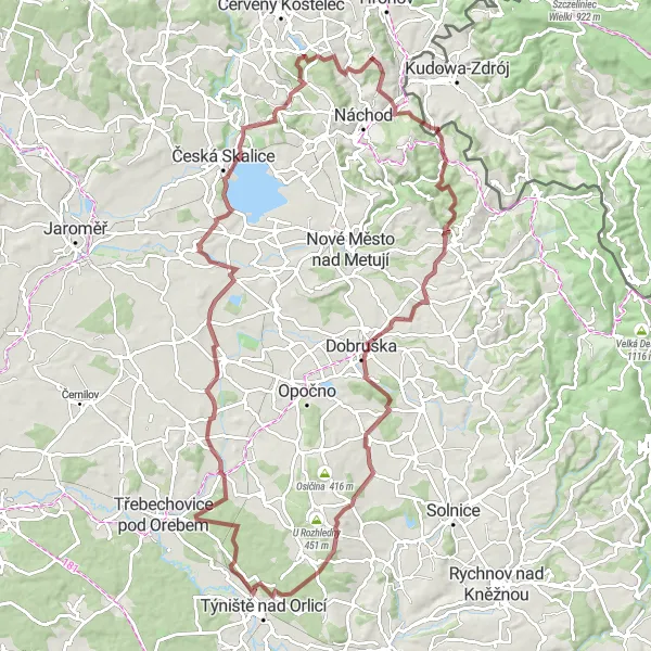 Karten-Miniaturansicht der Radinspiration "Bike-Abenteuer durch Houdkovice und Týniště nad Orlicí" in Severovýchod, Czech Republic. Erstellt vom Tarmacs.app-Routenplaner für Radtouren