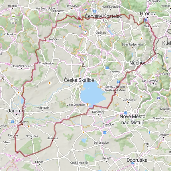 Karten-Miniaturansicht der Radinspiration "Abenteuer um Velké Poříčí" in Severovýchod, Czech Republic. Erstellt vom Tarmacs.app-Routenplaner für Radtouren