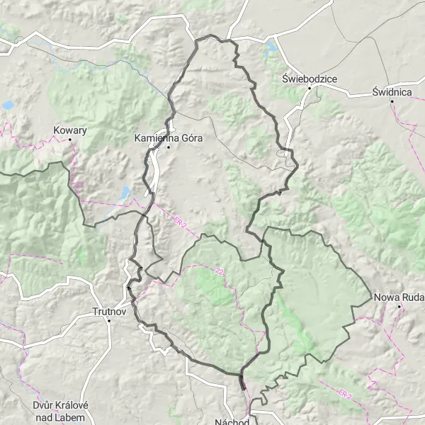 Mapa miniatúra "Veľká trasa cez Čertův kopec" cyklistická inšpirácia v Severovýchod, Czech Republic. Vygenerované cyklistickým plánovačom trás Tarmacs.app