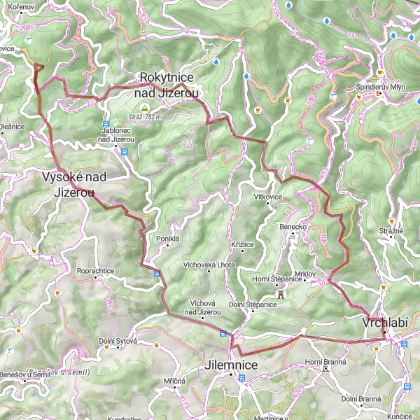 Miniatura mapy "Przejażdżka gravelowa do Vrchlabí" - trasy rowerowej w Severovýchod, Czech Republic. Wygenerowane przez planer tras rowerowych Tarmacs.app