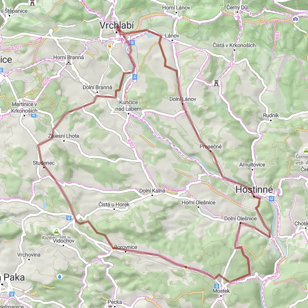 Map miniature of "Tranquil Gravel Ride through Čistecká hůra" cycling inspiration in Severovýchod, Czech Republic. Generated by Tarmacs.app cycling route planner