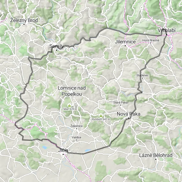 Map miniature of "Charming Countryside Road Ride" cycling inspiration in Severovýchod, Czech Republic. Generated by Tarmacs.app cycling route planner