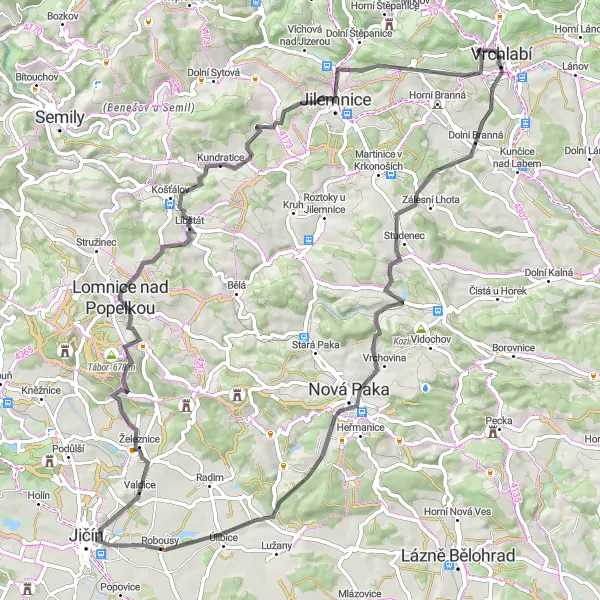 Karten-Miniaturansicht der Radinspiration "Hügeliges Straßenradfahren nach Vrchlabí" in Severovýchod, Czech Republic. Erstellt vom Tarmacs.app-Routenplaner für Radtouren