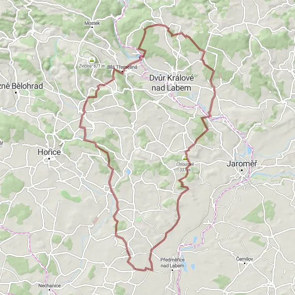 Miniaturní mapa "Po stopách historie" inspirace pro cyklisty v oblasti Severovýchod, Czech Republic. Vytvořeno pomocí plánovače tras Tarmacs.app