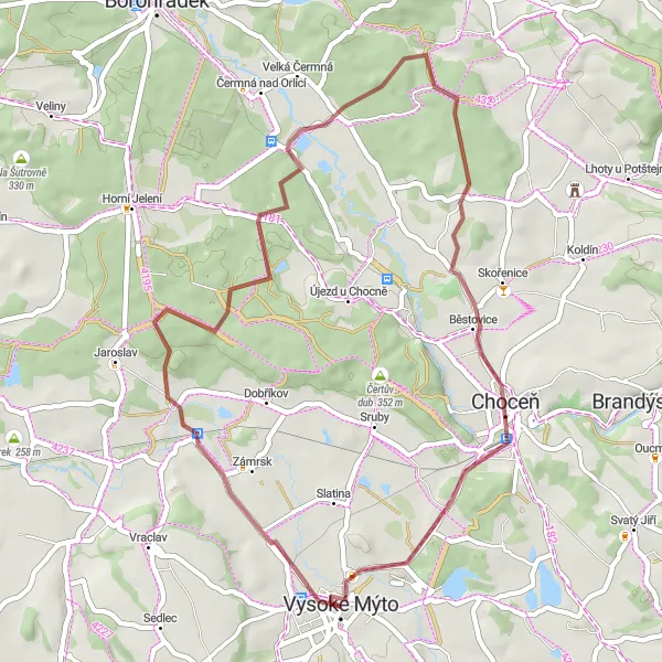 Mapa miniatúra "Charmantná skratka" cyklistická inšpirácia v Severovýchod, Czech Republic. Vygenerované cyklistickým plánovačom trás Tarmacs.app