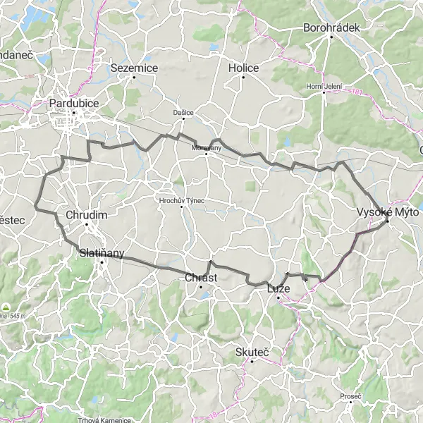 Map miniature of "Countryside Road Cycling Tour from Vysoké Mýto" cycling inspiration in Severovýchod, Czech Republic. Generated by Tarmacs.app cycling route planner
