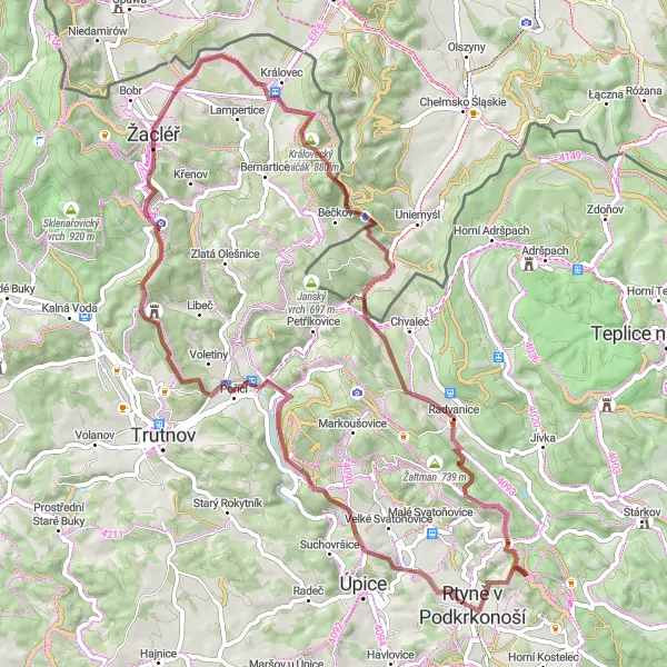 Miniaturní mapa "Trasa po štěrkových cestách k Poříčí" inspirace pro cyklisty v oblasti Severovýchod, Czech Republic. Vytvořeno pomocí plánovače tras Tarmacs.app