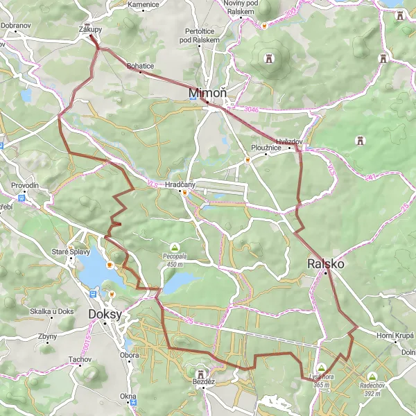 Mapa miniatúra "Gravelový okruh Zákupy - Kuřívody" cyklistická inšpirácia v Severovýchod, Czech Republic. Vygenerované cyklistickým plánovačom trás Tarmacs.app