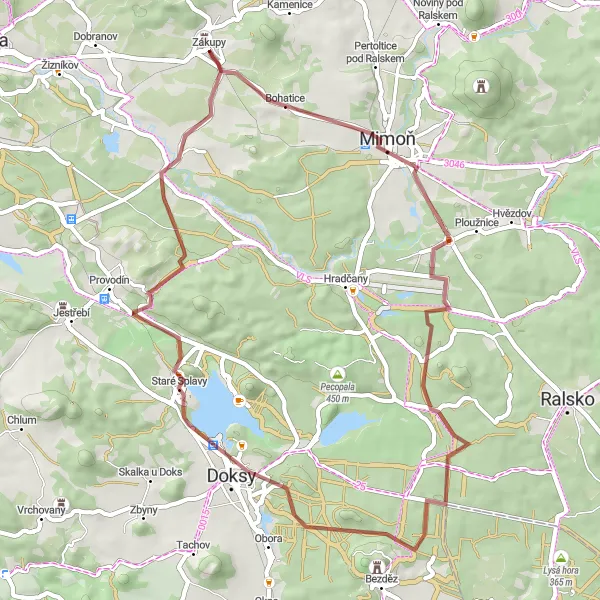 Mapa miniatúra "Gravelová výzva v okolí Zákup" cyklistická inšpirácia v Severovýchod, Czech Republic. Vygenerované cyklistickým plánovačom trás Tarmacs.app