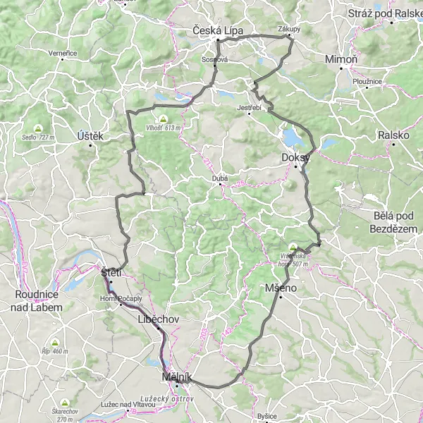 Karten-Miniaturansicht der Radinspiration "Road Bike Tour durch die Natur rund um Zákupy" in Severovýchod, Czech Republic. Erstellt vom Tarmacs.app-Routenplaner für Radtouren