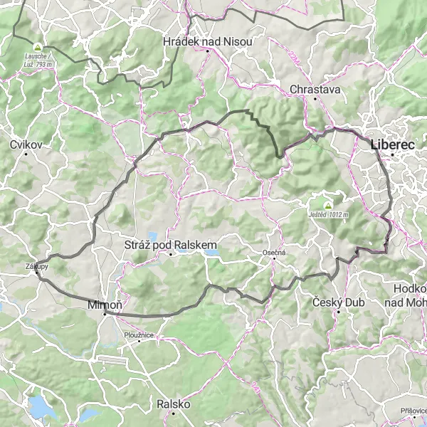 Map miniature of "Kamenický Circuit" cycling inspiration in Severovýchod, Czech Republic. Generated by Tarmacs.app cycling route planner