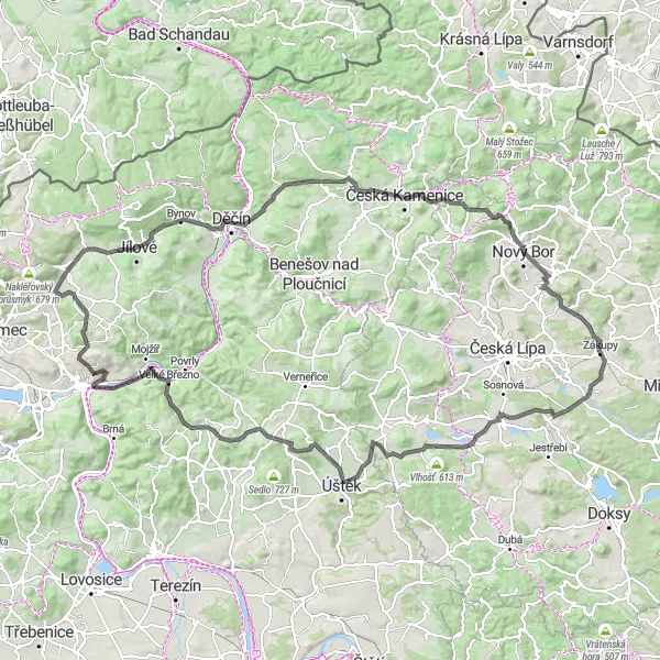 Miniaturní mapa "Road Route to Česká Kamenice" inspirace pro cyklisty v oblasti Severovýchod, Czech Republic. Vytvořeno pomocí plánovače tras Tarmacs.app