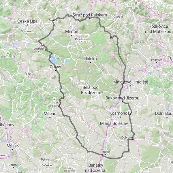 Mapa miniatúra "Podkrkonoší" cyklistická inšpirácia v Severovýchod, Czech Republic. Vygenerované cyklistickým plánovačom trás Tarmacs.app