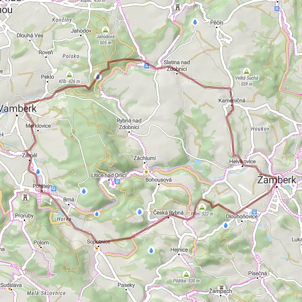 Map miniature of "Fields and Forests Gravel Adventure" cycling inspiration in Severovýchod, Czech Republic. Generated by Tarmacs.app cycling route planner