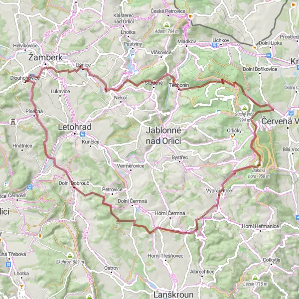 Map miniature of "Studené Adventure" cycling inspiration in Severovýchod, Czech Republic. Generated by Tarmacs.app cycling route planner