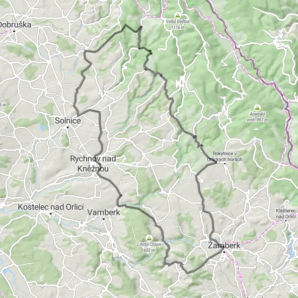 Map miniature of "Roveň Loop" cycling inspiration in Severovýchod, Czech Republic. Generated by Tarmacs.app cycling route planner