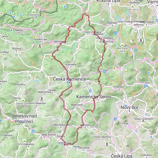 Mapa miniatúra "Gravel dobrodružství kolem malebných vesnic" cyklistická inšpirácia v Severovýchod, Czech Republic. Vygenerované cyklistickým plánovačom trás Tarmacs.app