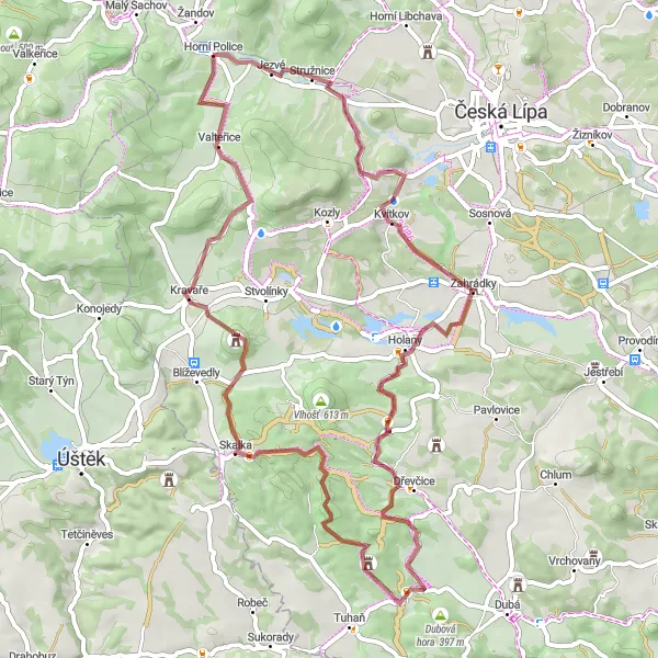 Miniaturní mapa "Gravelový okruh kolem Mnišské hory" inspirace pro cyklisty v oblasti Severovýchod, Czech Republic. Vytvořeno pomocí plánovače tras Tarmacs.app