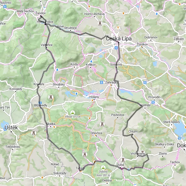 Miniaturní mapa "Okruh kolem Jezvé" inspirace pro cyklisty v oblasti Severovýchod, Czech Republic. Vytvořeno pomocí plánovače tras Tarmacs.app