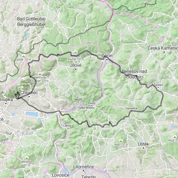 Karten-Miniaturansicht der Radinspiration "Herausfordernde Rundtour mit spektakulären Ausblicken" in Severovýchod, Czech Republic. Erstellt vom Tarmacs.app-Routenplaner für Radtouren