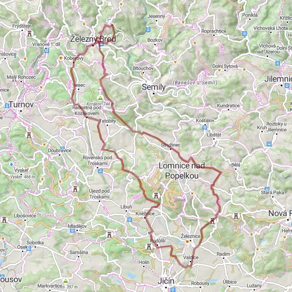 Map miniature of "Tatobitský Vrch and Rovina Gravel Cycling Route" cycling inspiration in Severovýchod, Czech Republic. Generated by Tarmacs.app cycling route planner