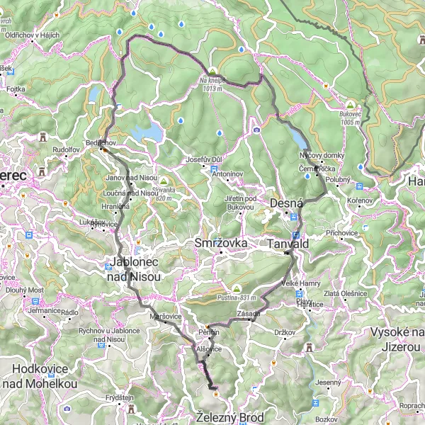 Map miniature of "Vrkoslavice and Zásada Road Cycling Route" cycling inspiration in Severovýchod, Czech Republic. Generated by Tarmacs.app cycling route planner