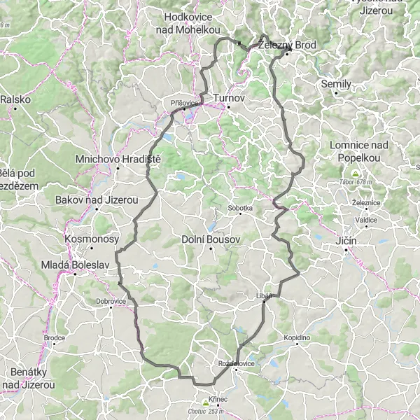 Mapa miniatúra "Po stopách historických dedín" cyklistická inšpirácia v Severovýchod, Czech Republic. Vygenerované cyklistickým plánovačom trás Tarmacs.app